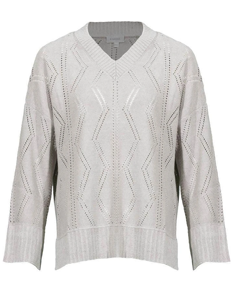 Kinross Cashmere Openwork Vee Neck Pullover
