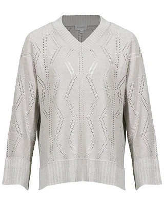 Kinross Cashmere Openwork Vee Neck Pullover