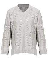 Kinross Cashmere Openwork Vee Neck Pullover