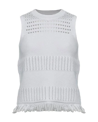 Kinross Cashmere Textured Fringe Tank Top