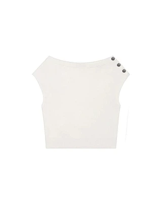 Luisa Cerano Sleeveless One Shoulder Button Pullover