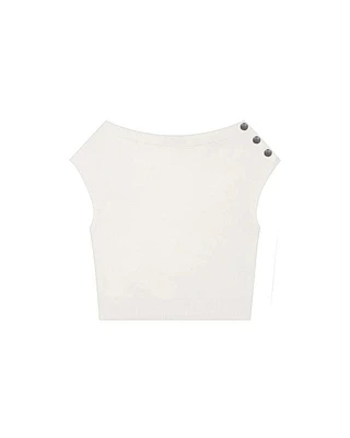 Luisa Cerano Sleeveless One Shoulder Button Pullover