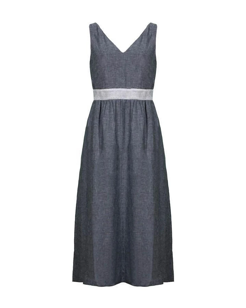 Purotatto Linen Sleeveless Dress With Sparkle Waistband