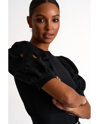 Shan Balloon Sleeve Top With Oval Cutouts