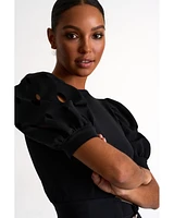 Shan Balloon Sleeve Top With Oval Cutouts