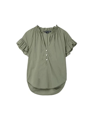 Veronica Beard Milly Cotton Ruffle Trim Shirt