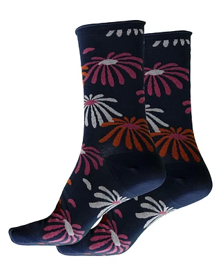 Daisy Motif Socks-Ink Blue