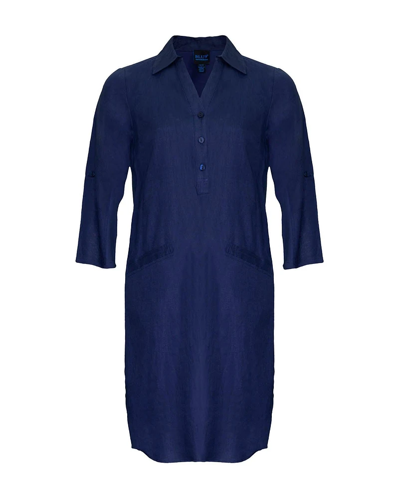 Linen Shirt Dress Blue
