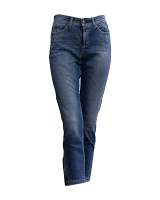 Cropped Crystal Zip Hem Jean