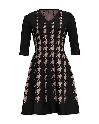 Houndstooth Print A-Line Dress