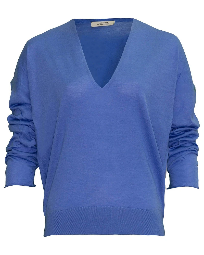 Dorothee Schumacher Drapy Fantasy V-Neck Pullover Colbalt Blue