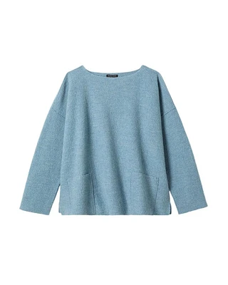 Eileen Fisher Bateau Neck Wool Box Top