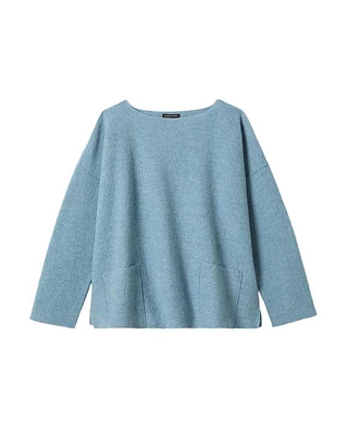 Eileen Fisher Bateau Neck Wool Box Top