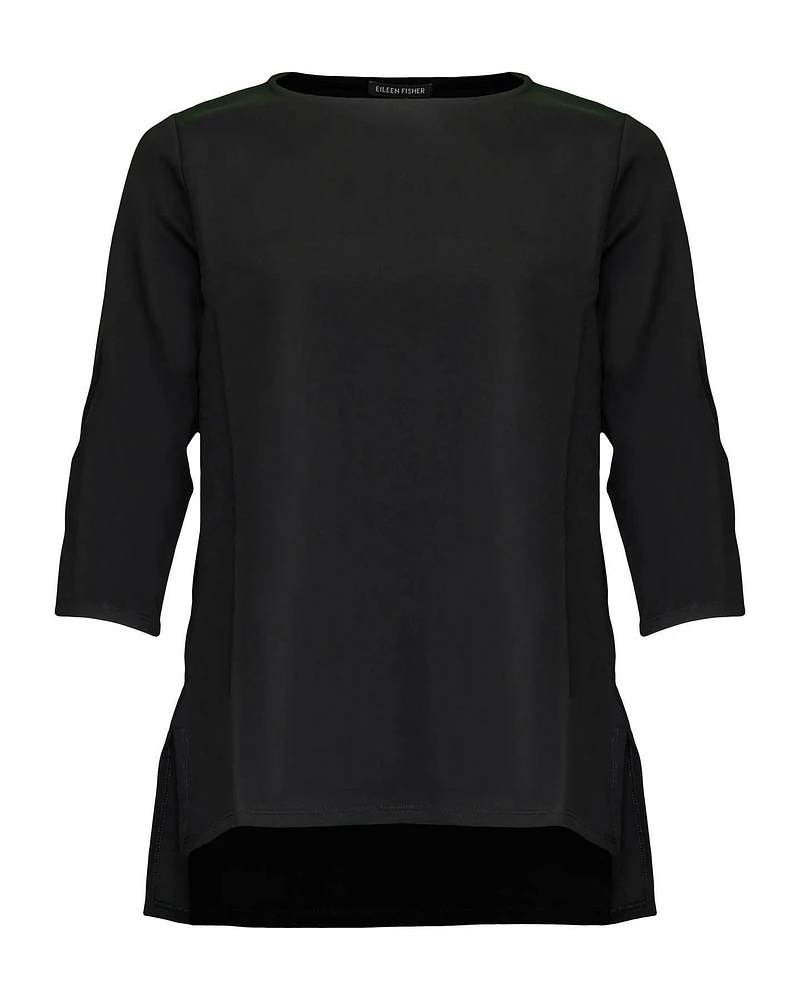 Boatneck 3/4 Length Sleeve High Low Hem Top