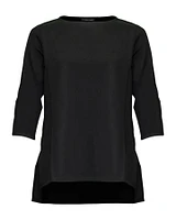 Boatneck 3/4 Length Sleeve High Low Hem Top