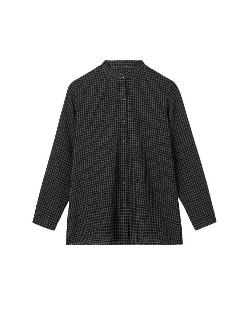 Eileen Fisher Check Print Mandarin Collar Shirt