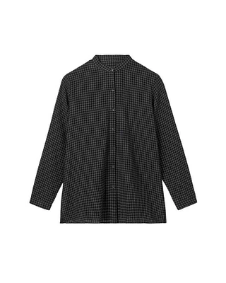 Eileen Fisher Check Print Mandarin Collar Shirt