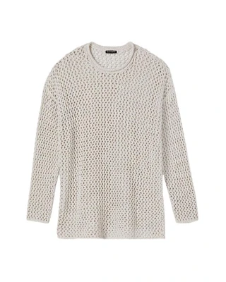 Eileen Fisher Cotton Crochet Knit Mesh Pullover