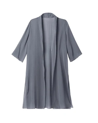 Eileen Fisher Sheer Silk High Collar Long Jacket