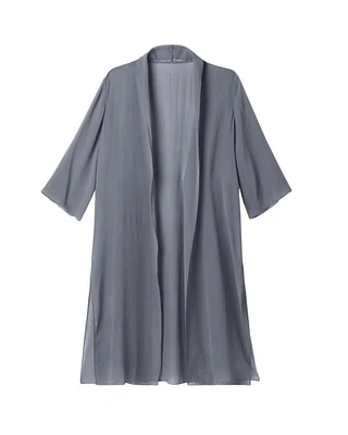 Eileen Fisher Sheer Silk High Collar Long Jacket