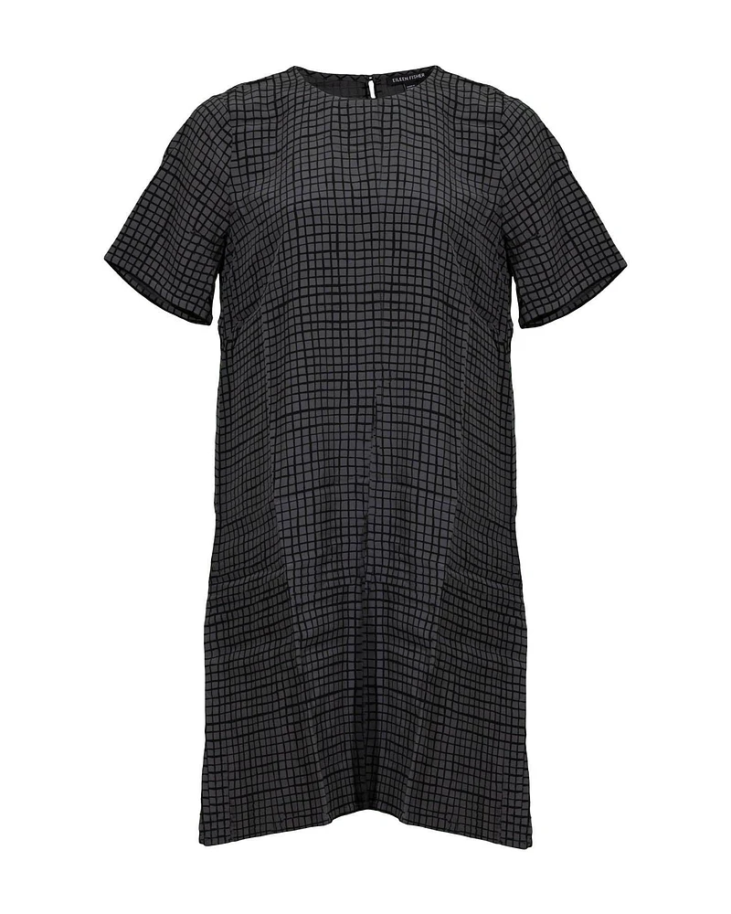 Eileen Fisher Grid Print Dress Bark
