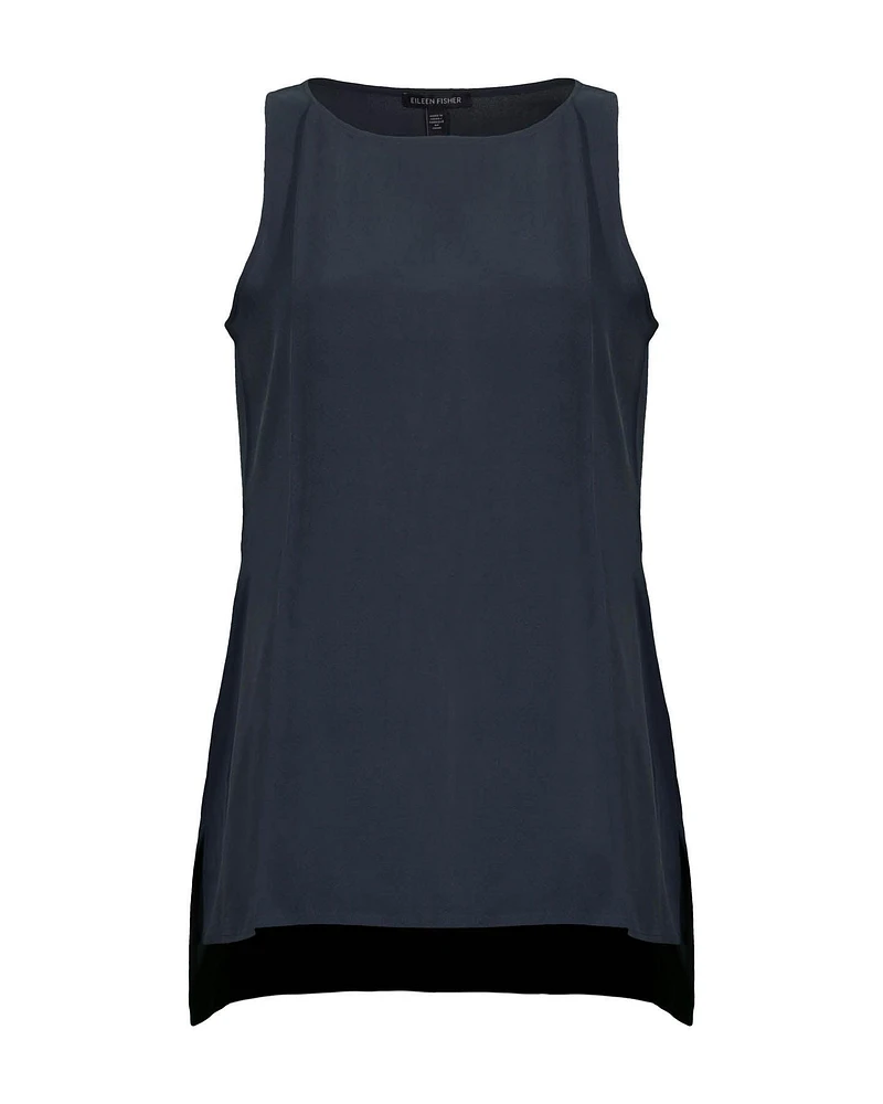 Eileen Fisher Silk Georgette Long Shell Graphite