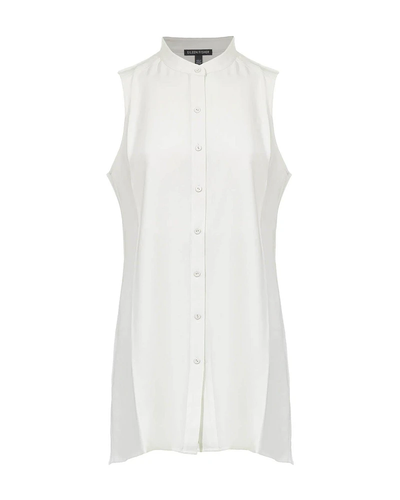 Silk Mandarin Collar Sleeveless Shirt