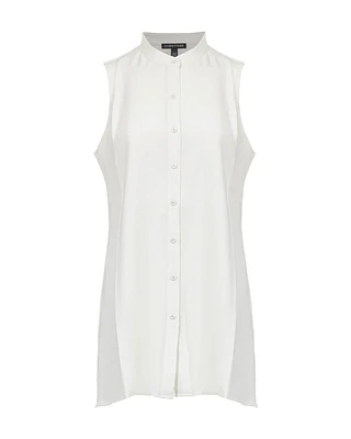 Silk Mandarin Collar Sleeveless Shirt