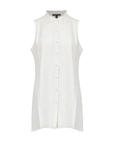 Silk Mandarin Collar Sleeveless Shirt