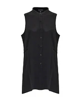 Silk Mandarin Collar Sleeveless Shirt Black