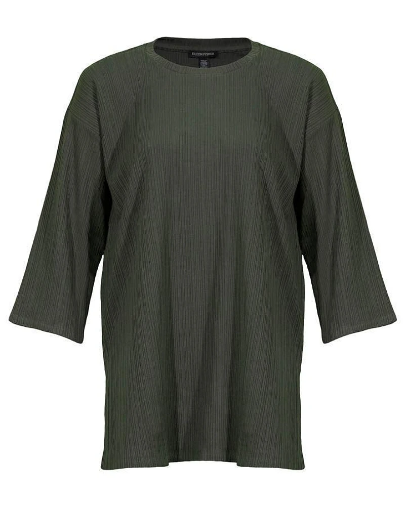 Eileen Fisher Variegated Rib Knit Crew Neck Long Top