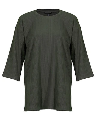 Eileen Fisher Variegated Rib Knit Crew Neck Long Top