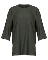 Eileen Fisher Variegated Rib Knit Crew Neck Long Top