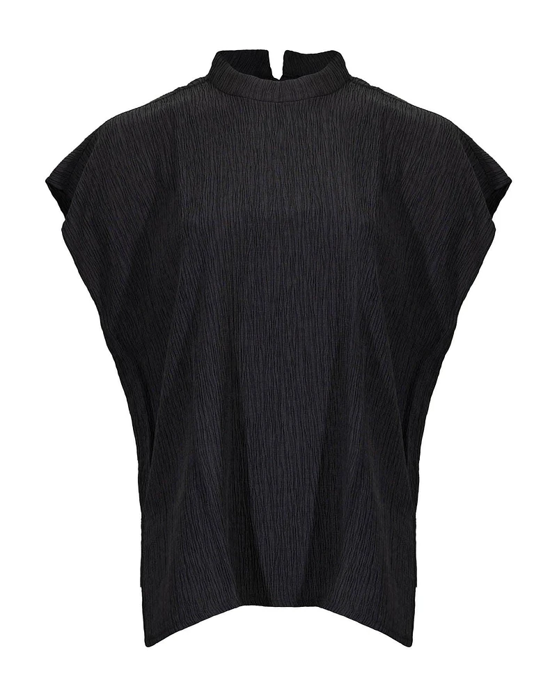 Eileen Fisher Woven Plisse Mock Neck Top