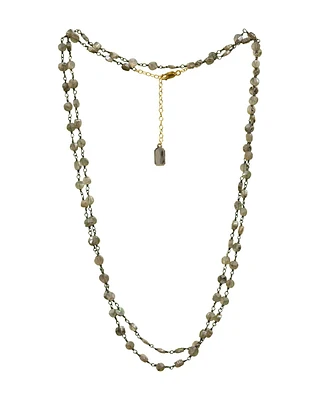 Diana Coin Necklace-Rhodium Labradorite