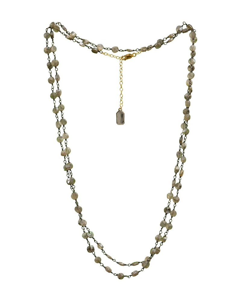 Diana Coin Necklace-Rhodium Labradorite