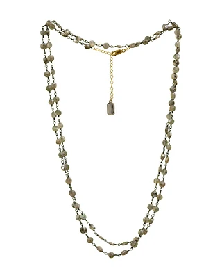 Diana Coin Necklace-Rhodium Labradorite
