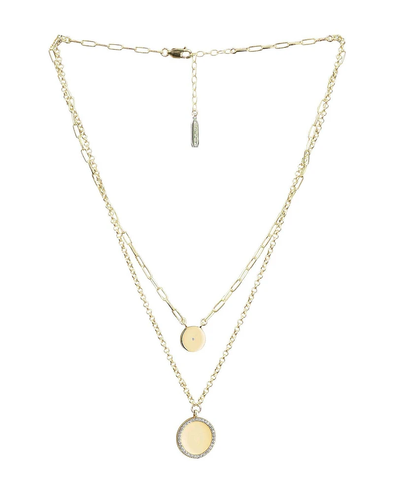 Pave Outline Disc Necklace