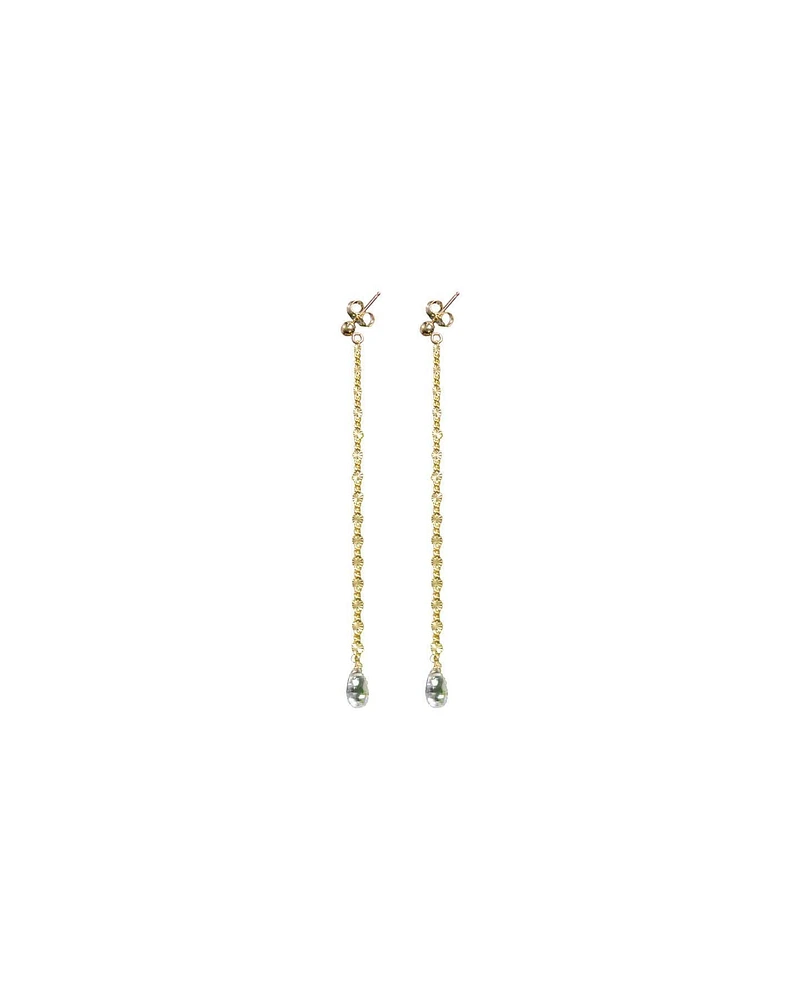 Stamped Chain Topaz Stone Dangle Earrings