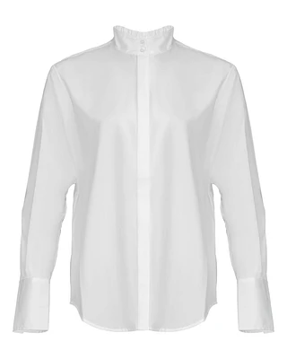 Ruffle Neck Button Down Shirt