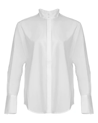 Ruffle Neck Button Down Shirt
