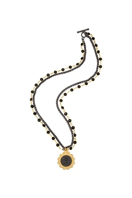 Black Crystal Abeille Medal Necklace