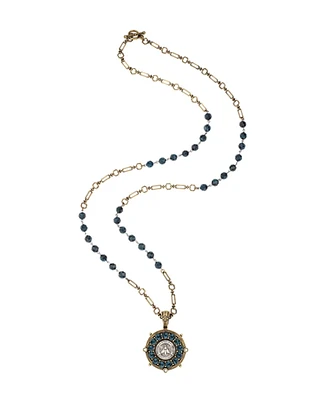 Blue Apatite Abeille Medal Necklace