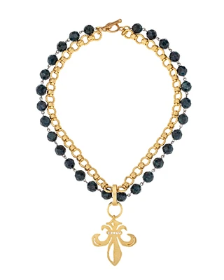 Blue Apatite Fleur Medal Necklace
