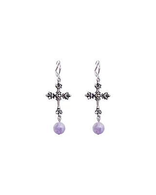Cross with Amethyst Dangle Earrings