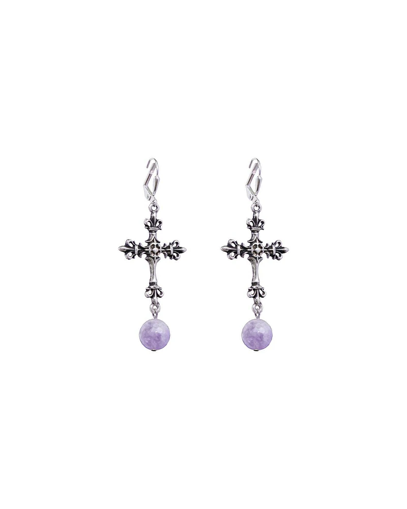 Cross with Amethyst Dangle Earrings