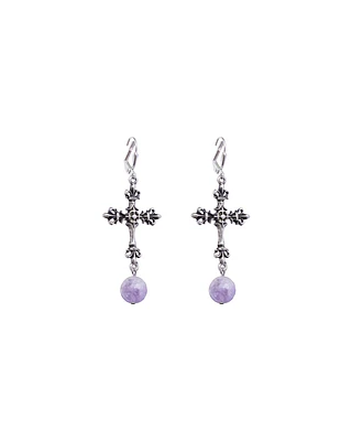 Cross with Amethyst Dangle Earrings