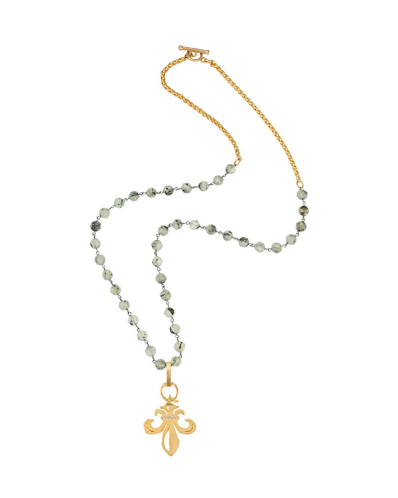 Green Prehinite Fleur Medal Necklace