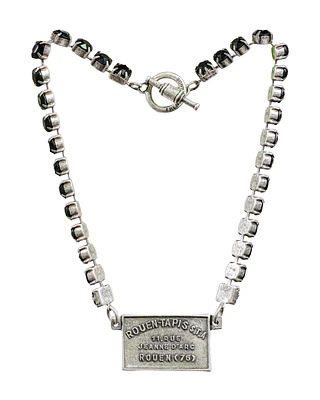 Jet Swarovski With Silver Rouen Tapis Medal Necklace