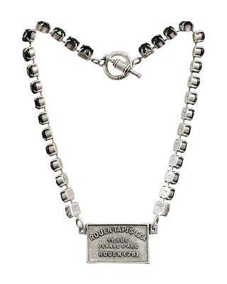 Jet Swarovski With Silver Rouen Tapis Medal Necklace